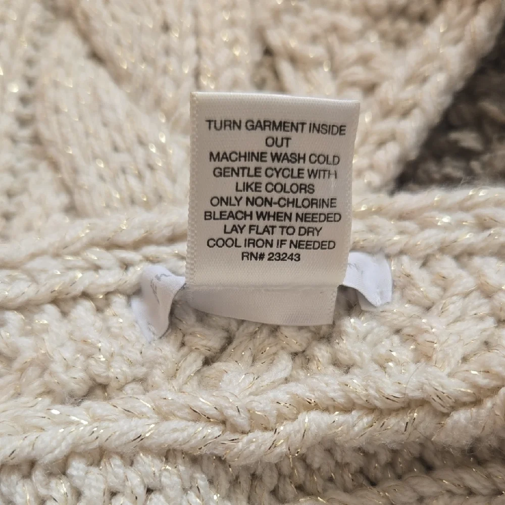 New York & Company Cream Cable Knit Infinity Scarf With Gold Threads One Size
